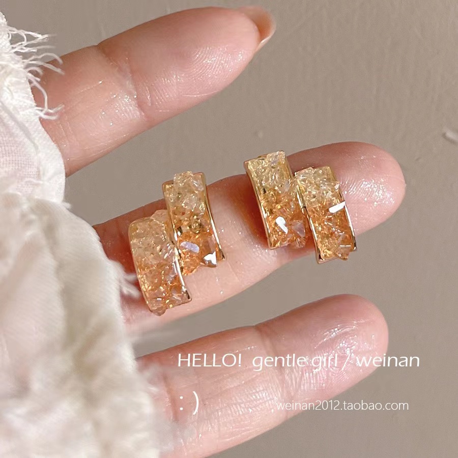 Anting Kristal Warna Gradasi Perempuan S925 Tremella Jamur Geometris niche earrings