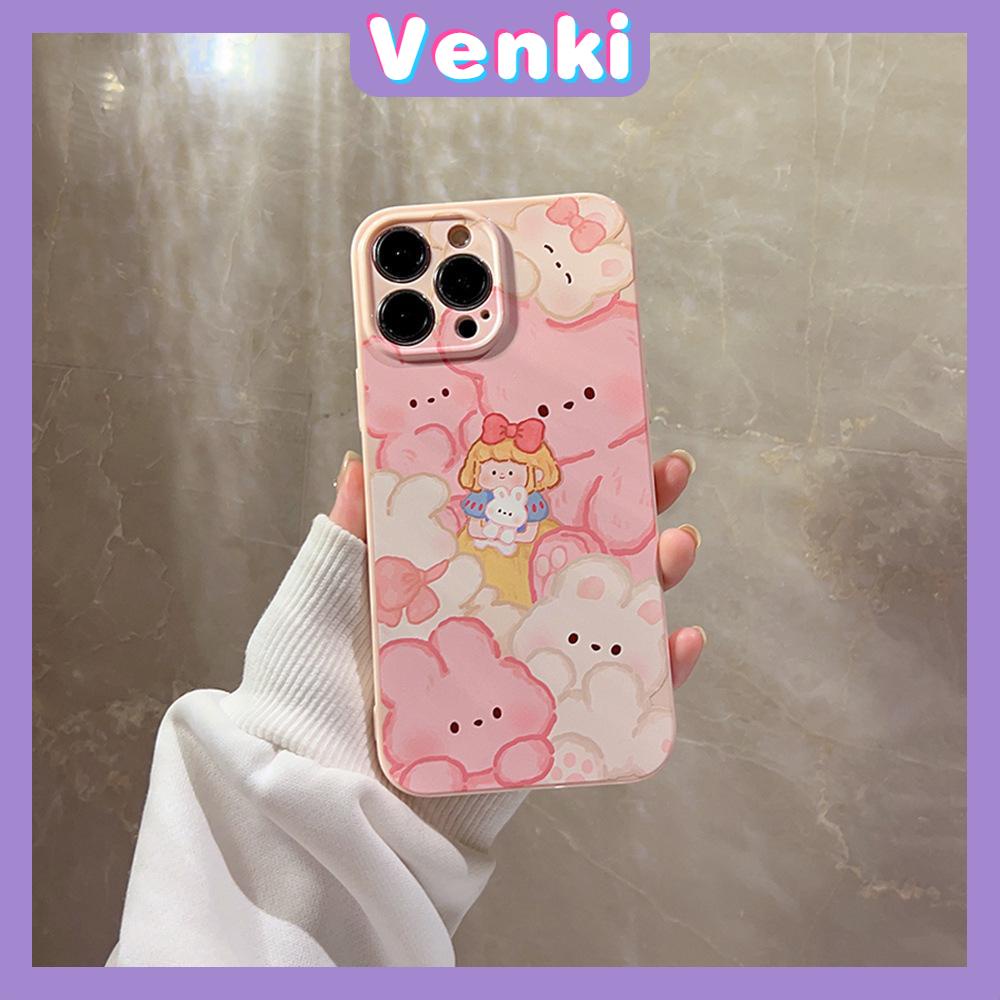 VENKI - For iPhone 11 iPhone Case Cream Glossy Soft Case TPU Shockproof Camera Cover Protection Cute Bear Compatible with iPhone 14 13 Pro max 12 Pro Max xr xs max 7Plus 8Plus