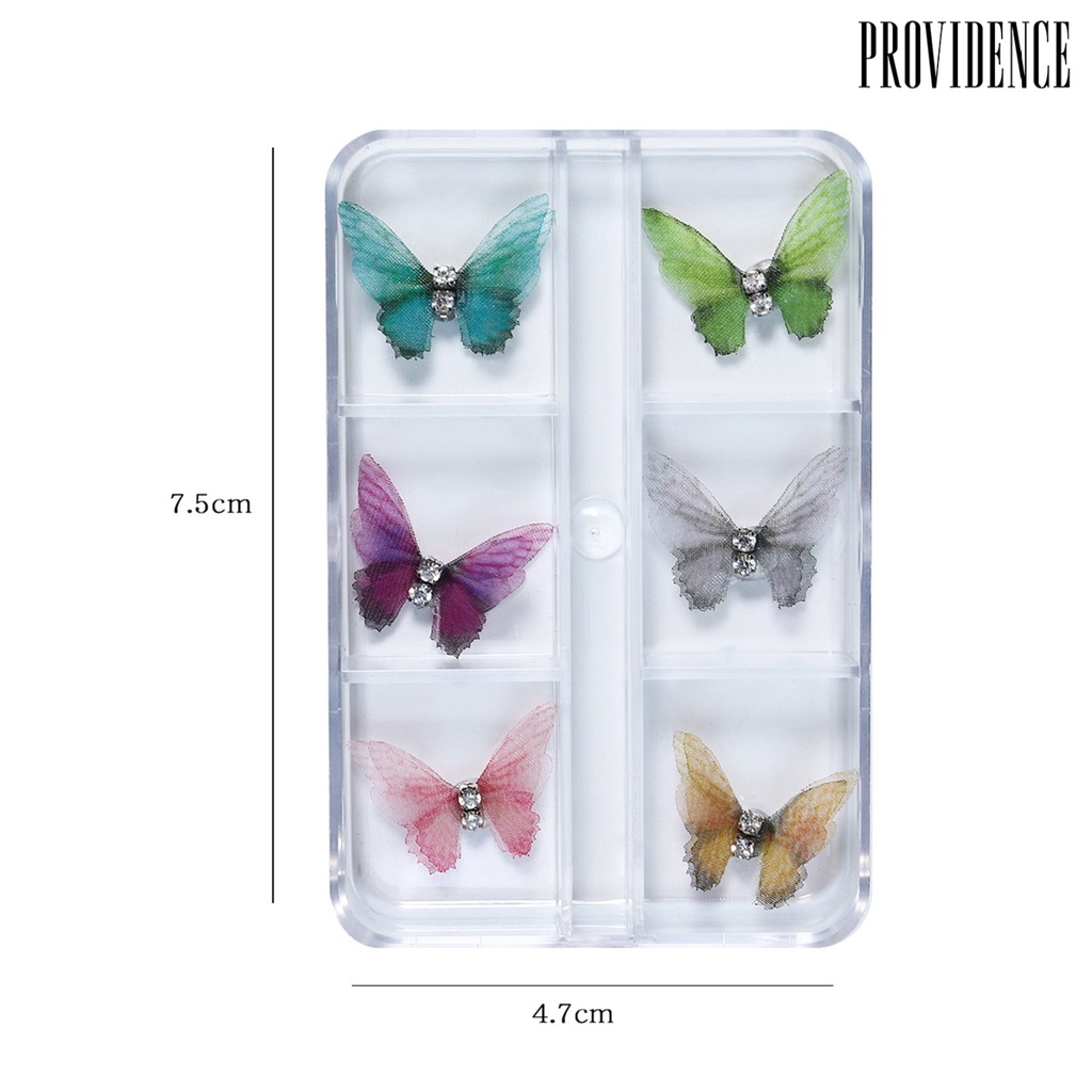 Providence 6Pcs Dekorasi Kuku 3D Tampilan Realistis Warna Vibrant Mempesona Efek Visual Dapat Dilepas Aplikasi Lebar Nail Art Aksesoris Butterfly 3D Dekorasi Kuku Untuk Salon Kuku