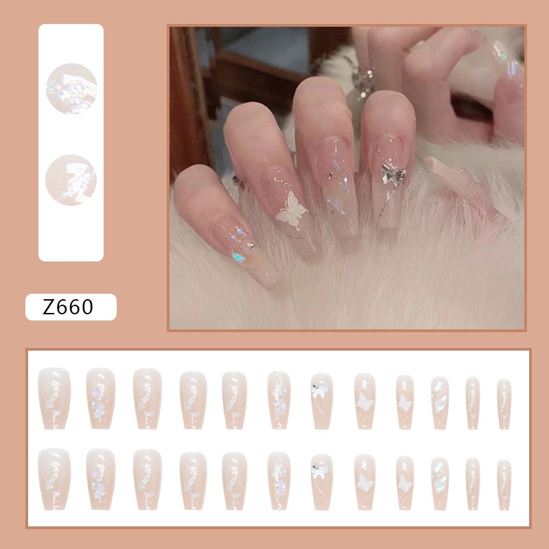 Z660 New Fashion Cantik Berlian Imitasi Dekorasi Kuku Palsu 24pcs/box