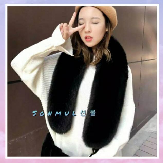 IMPORT VICTOIRE WOMAN PREMIUM FUR SCARF WINTER SHAWL SYAL BULU KOREAN STYLE MUSIM DINGIN