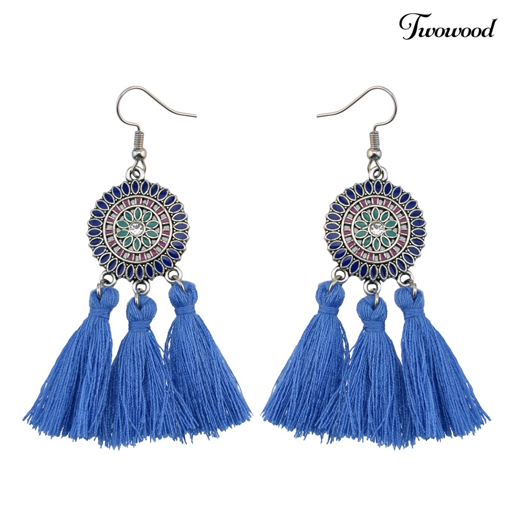 Twowood Boho Bunga Matahari Rumbai Panjang Menjuntai Statement Earrings Ear Hook Wanita Perhiasan