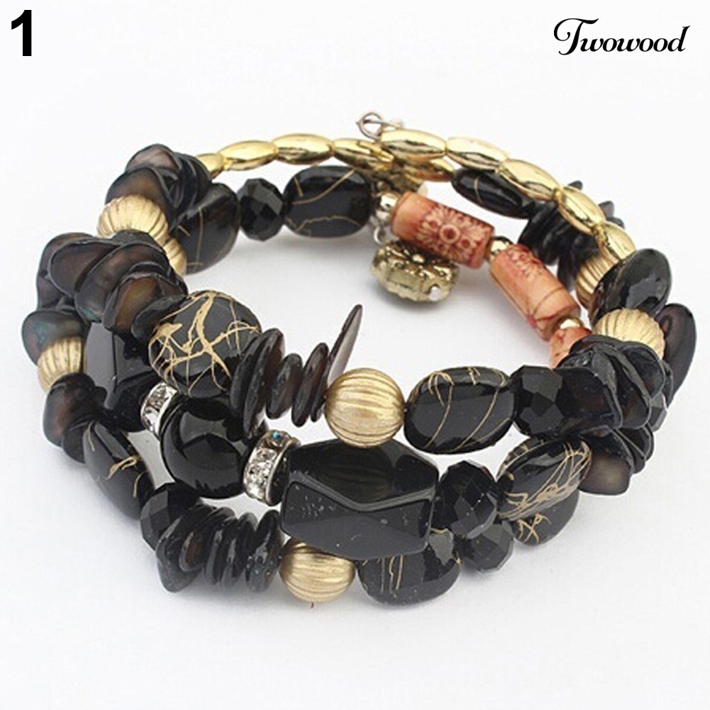 Twowood Women's Fashion Bohemian Multilayer Alloy Resin Beads Gelang Dekorasi Hadiah