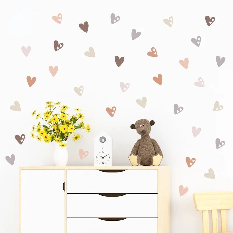 3lembar Bohemian Cinta Hati Wallpaper Kamar Tidur Hangat Dekorasi Decal Mudah Bongkar Pasang PVC Stiker Perekat Diri Art Dinding Aplikasi Tahan Air Debu-Bukti Wallsticker
