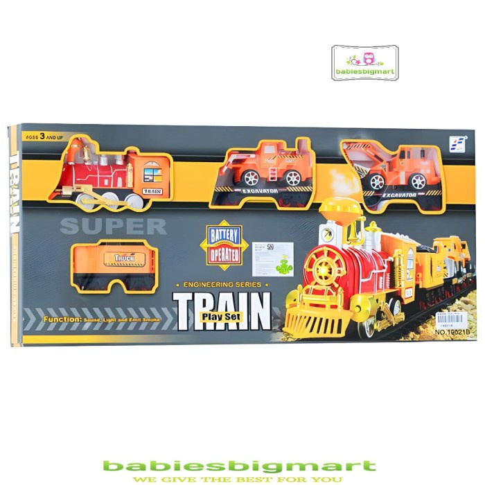 Mainan Anak Train Set PR 17586 Kereta Api Muatan Alat Berat Ukuran Besar Baterai New