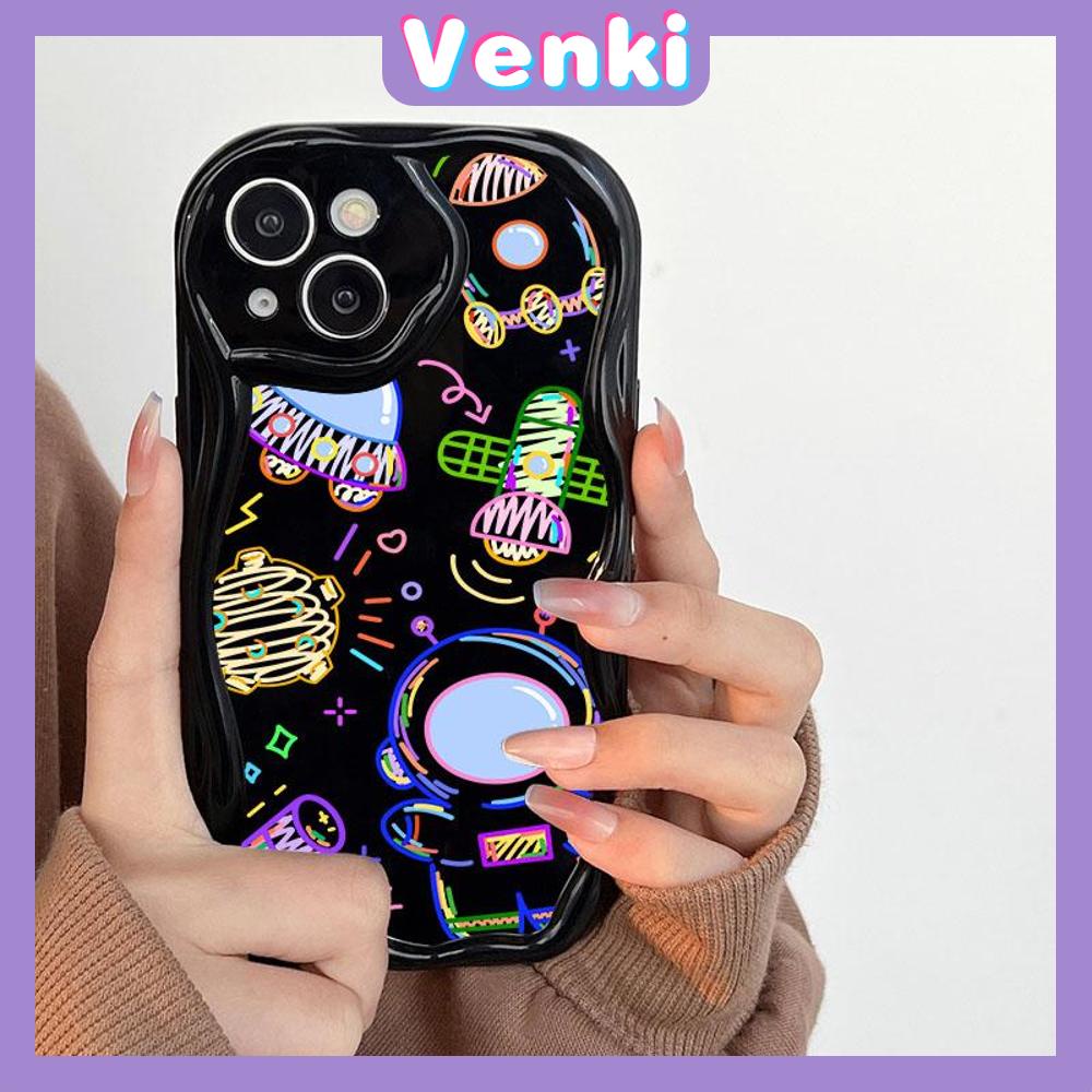 VENKI - For iPhone 11 iPhone Case 3D Curved Edge Wave Glossy Black TPU Airbag Shockproof Camera Cover Line Space Compatible with iPhone 14 13 Pro max 12 Pro Max xr xs max 7 8Plus