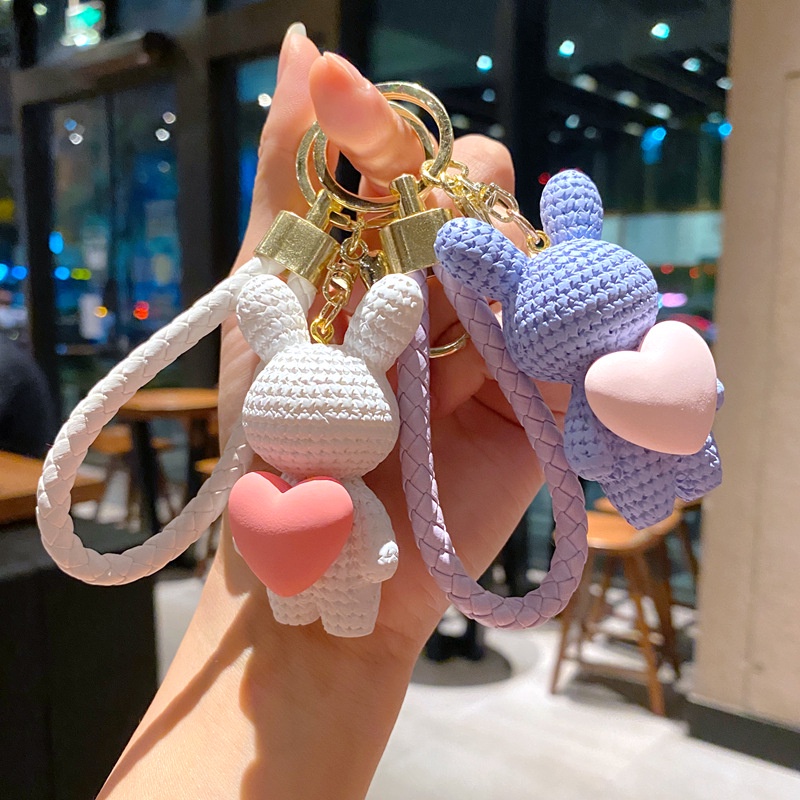 INPODS 3d Resin Rajut Bunny Kelinci Dengan Liontin Gantungan Kunci Cinta Hati Untuk Airpods Inpods1 2 3 PRO 4 6 12 I12 i13 Pro4 pro6 Bluetooth Earphone Case Cover Pendant Dengan Tali Anti Hilang