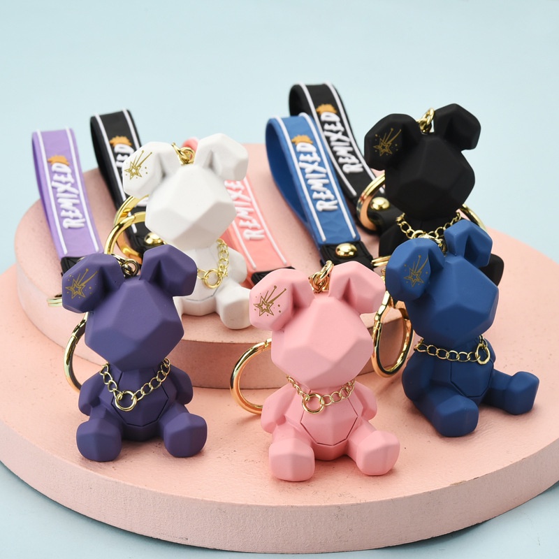 5warna Solid Multifaced Bunny Kelinci Resin Hewan Universal Gantungan Kunci Untuk Mobil Rumah Kunci Tas Ransel Ponsel Case Bluetooth Earphone Cover Charms Liontin Rantai