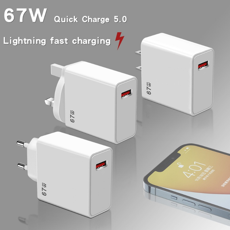 Kepala Charger QC5.0 Ponsel Tahan Lama/Bata Pengisian Daya Portabel EU/US/UK USB Adapter Charging Head 67W Super Fast Charging Phones Laptop Aksesoris