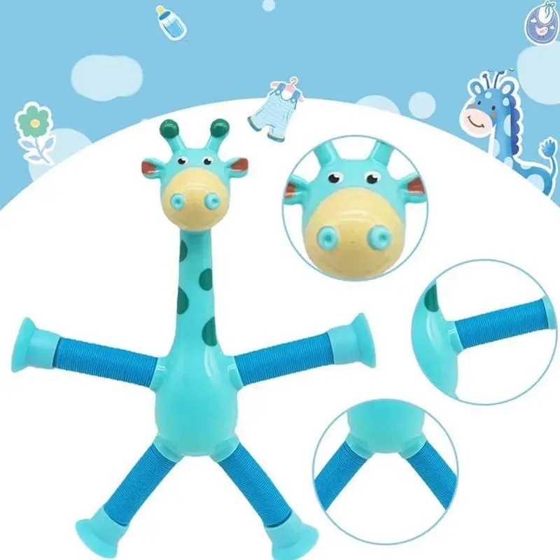 Novelty Decompression Toy/Mainan Puzzle Jerapah Tabung Melar/Kartun Suction Cup Telescopic Giraffe Shape Bermain Anak