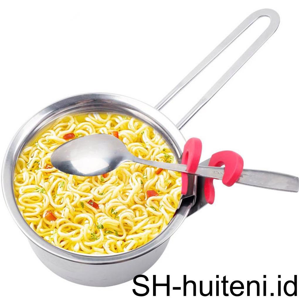 2pcs Panci Klip Sendok Holder Stainless Steel Utensil Pot Clip Spoon Rest Soup Pot Fixed Clamp