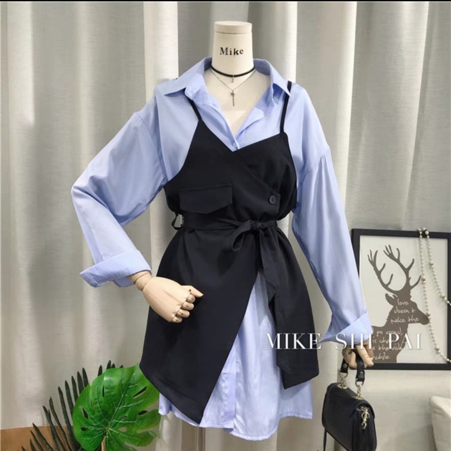 BAJU DRESS WANITA MURAH KOREA BAJU CASUAL TERUSAN PEREMPUAN PARTY REMAJA KEKINIAN 2IN1 EVELYN