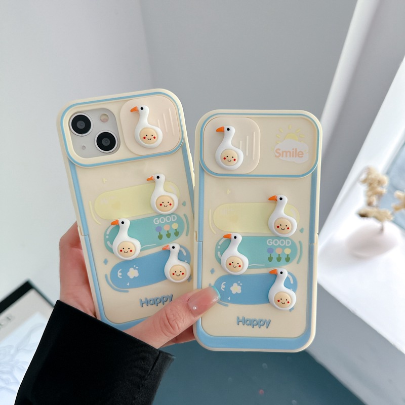 Push Window &amp; Holder Smile Duck Doll Soft Silicon Case HP iP iPhone 14 + Plus 12 13 Pro Max 11 Matte FTD Casing Apple