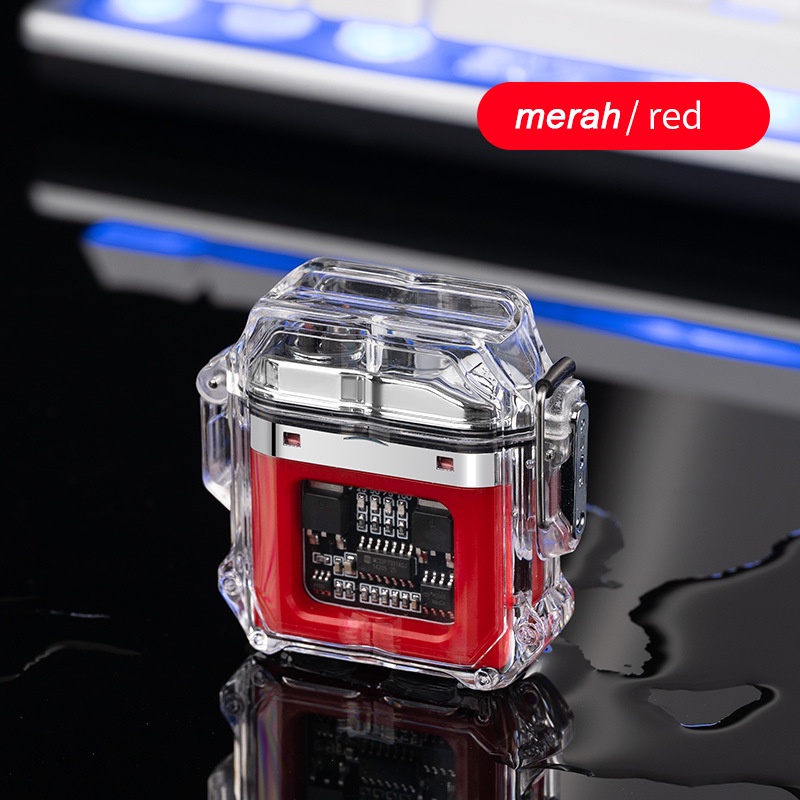 Korek Api Elektrik Fingerprint Touch Sensor LED Display HY6051 Transparan Shell Tahan Air Pulsa Elektronik Lebih Ringan Outdoor Tahan Angin Tahan Air Arc Pemantik Rokok