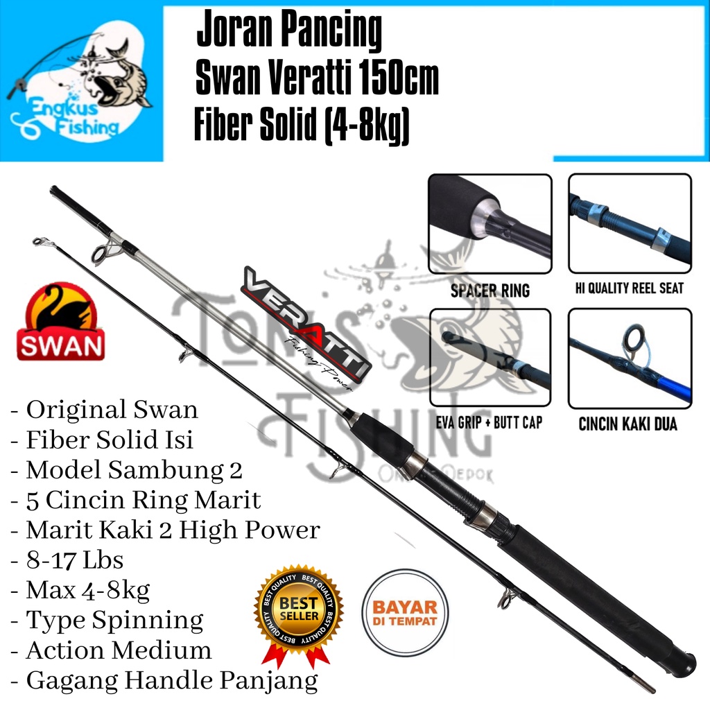 Joran Pancing Swan Veratti 150cm Fiber Solid (8-17lbs) Marit 2 kaki Kuat - Engkus Fishing