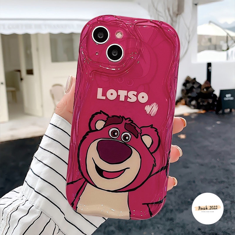 IPHONE Kartun Manyo Keren Strawberry Bear Memakai Sunglasse Case Kompatibel Untuk Iphone11 12 XR 7 8 6s 6 Plus 13 14 Pro Max X XS Max SE 3D Wavy Curved Edge Glossy Shockproof Soft Cover