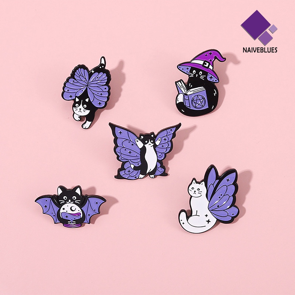 &lt; Naiveblues &gt; Bros Kartun Ekspresi Hidup Lucu Penyihir Pin Sayap Kucing Hitam