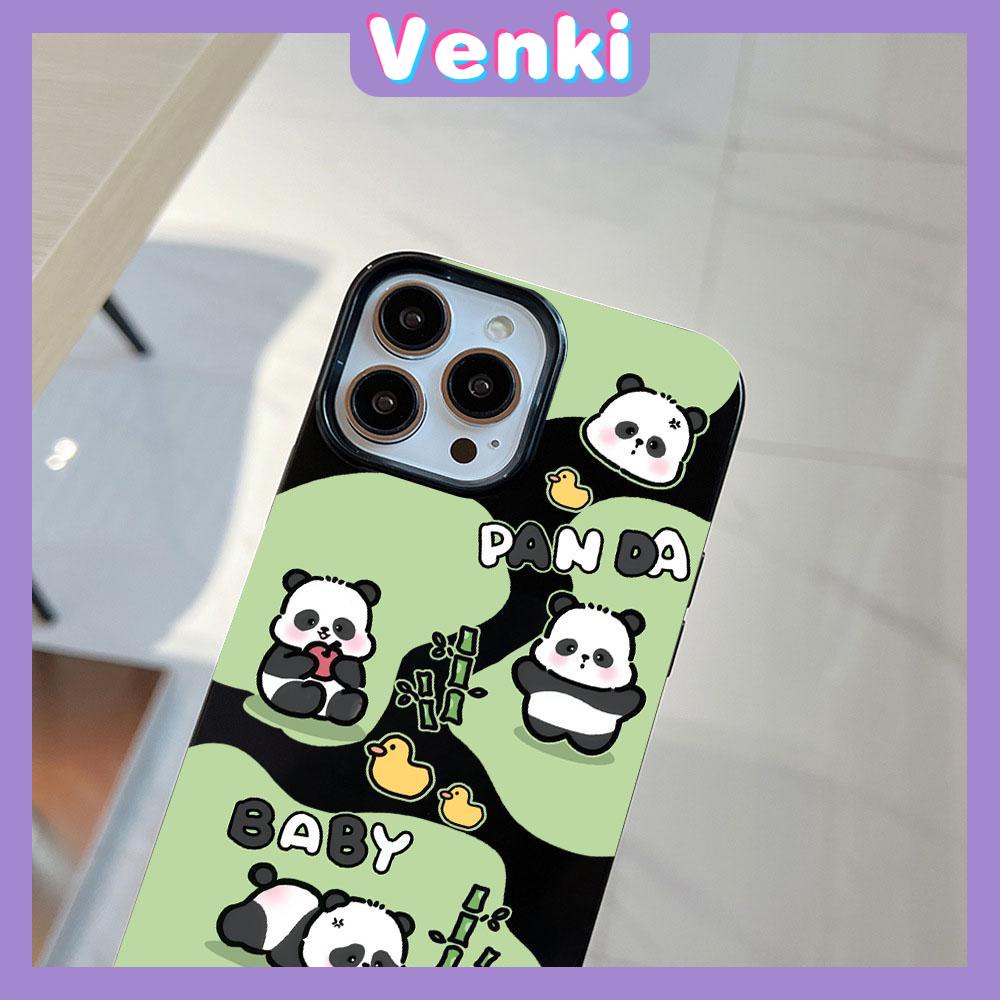VENKI - For iPhone 11 Phone Case Black Glossy TPU Soft Case Shockproof Protection Camera Cute Panda Eating Bamboo Compatible with iPhone 14 13 Pro max 12 Pro Max xr xs max 7 8 Plus