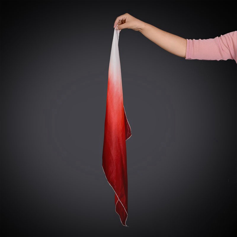 Kerudung Kipas Ganda Setengah Lingkaran Merah Sutra Wanita Folk Dance Veil 1pasang 2lapis Sutra Ringan Dance Veil Hand Dye (1L+1R)