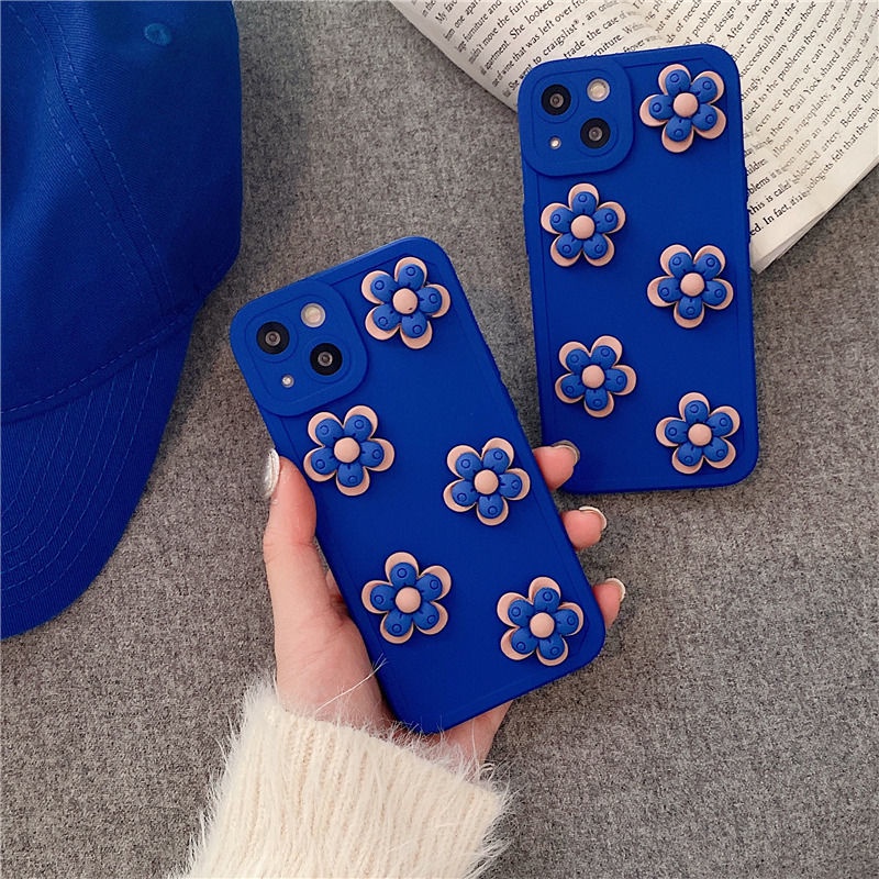 IPHONE Klein Casing Ponsel Desain Boneka Lima Bunga Biru 3D Kompatibel Dengan Iphone12 13 14 11 Pro Max X Xs Max Xr vvplk