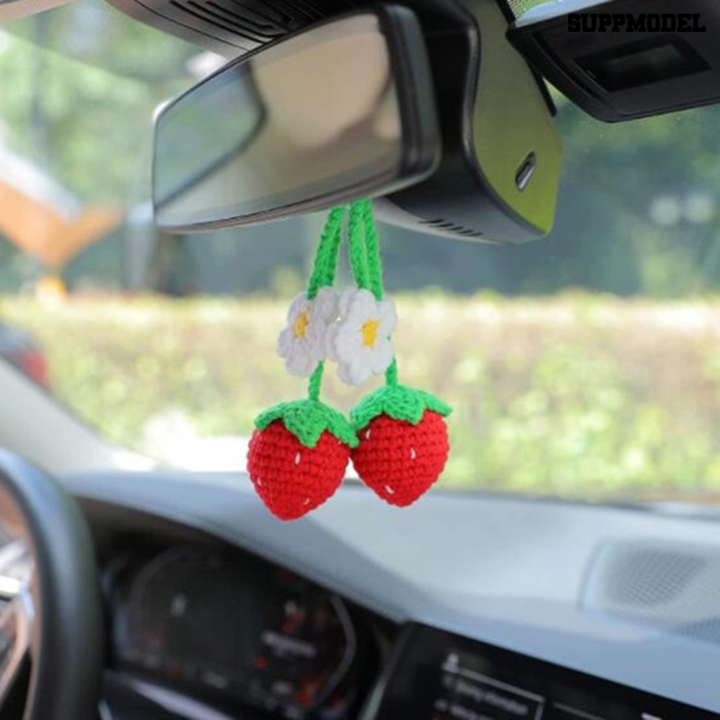 [SM Auto] 2Pcs Liontin Mobil Desain Gantung Handmade Bunga Kaitan Lucu Kaca Spion Mobil Strawberry Ornamen Dekorasi Kendaraan