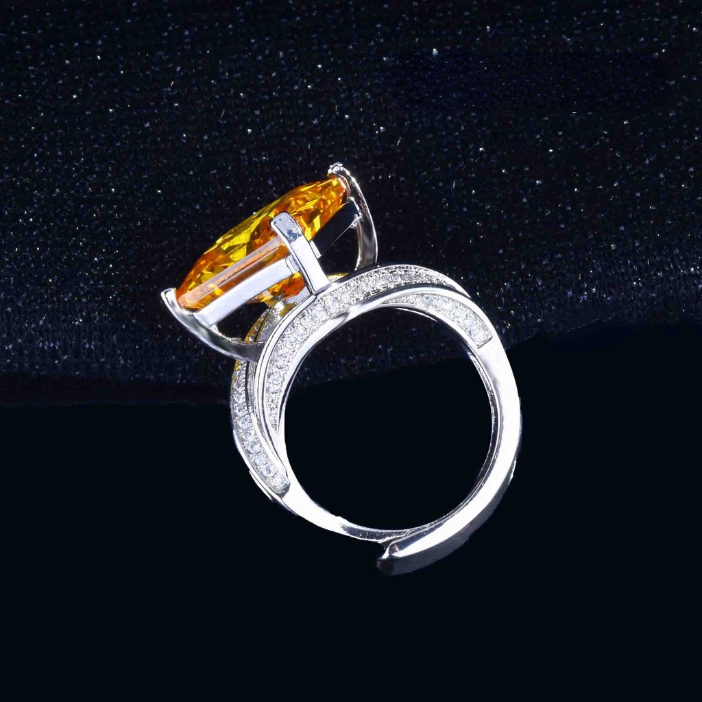 Goldkingdom Aksesoris Perhiasan Fashion Ready Stock Ascher Cincin Berlian Kuning Kreatif Berbentuk Berlian Cincin Wanita