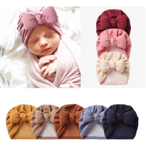 (pimenova) Turban Anak Bayi Pita Polos 0-3 tahun - Bandana Bayi Perempuan - Ciput Bayi pita big