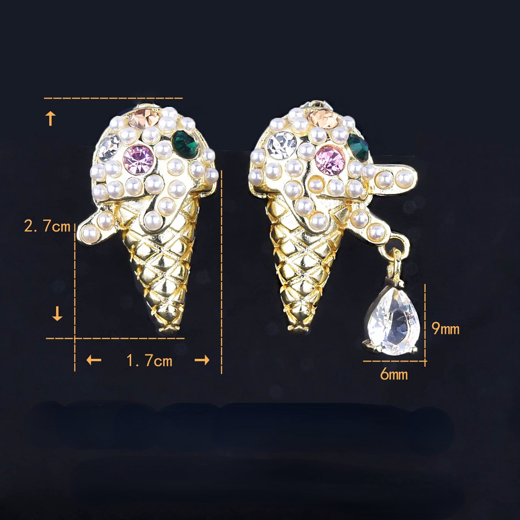 Goldkingdom Aksesoris Perhiasan Fashion Ready Stock Ice Cream Cone Earrings Mutiara Tetes Berbentuk Pir Ice Cream Earrings Earrings