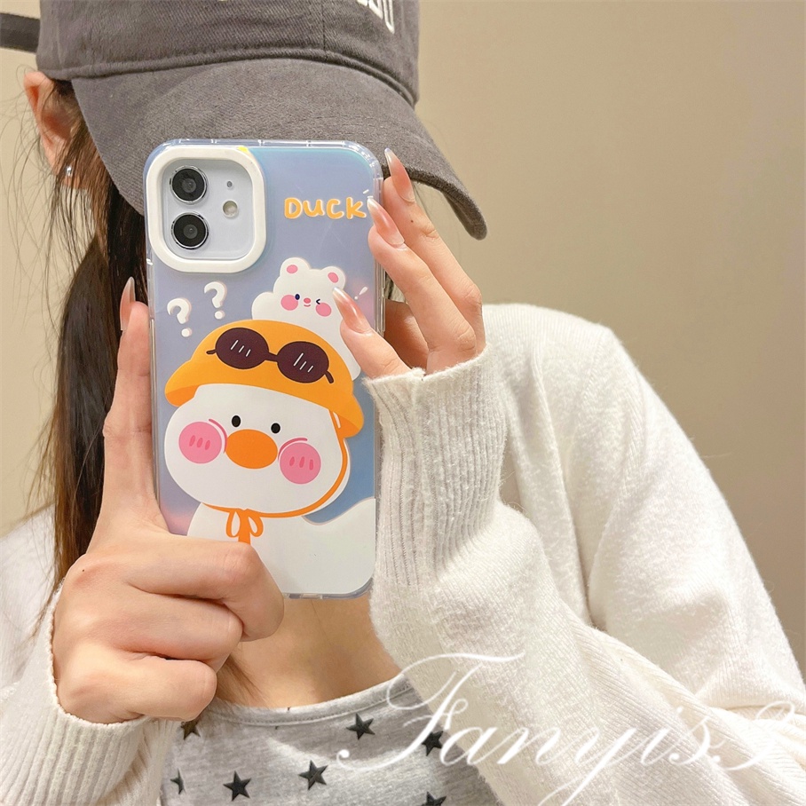 Compatible For IPhone 14 13 12 11 Pro Max X XR Xs Max 8 7 Plus SE 2020 Kompatibel Untuk Kacamata Hitam Topi Bebek Kelinci IMD Laser Gradiasi Ponsel Case TPU Lembut Shockproof Cover Pelindung