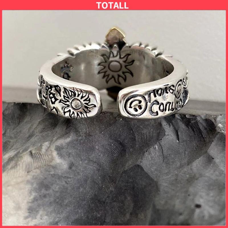 COD Cincin Pria Vintage Wings Cross Grafiti Surat Terbuka Cincin Pribadi-Totall