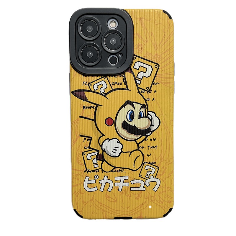 Kulit Domba Kartun Lucu Pikachu Mario Soft Case Iphone 7Plus 8 Plus X XS XR XS Max 11 13 12 14 PRO Max 14 Plus SE Phone Case Kuning Untuk Pria Man