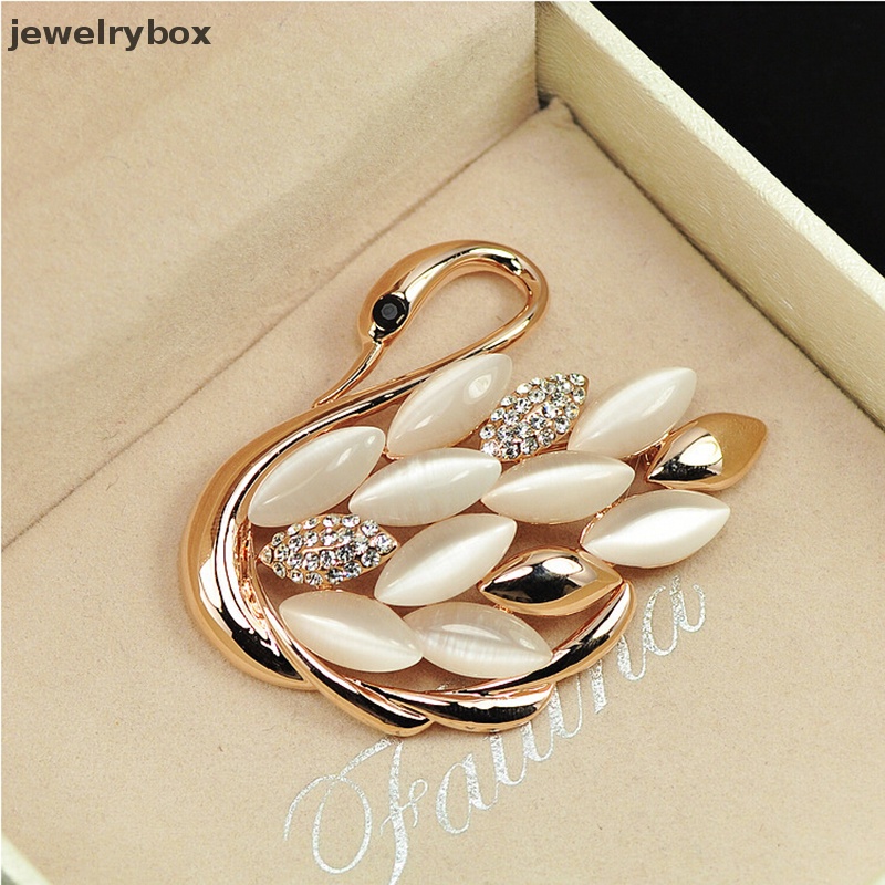 [jewelrybox] Trendy Elegan Motif Angsa Berlian Imitasi Bros Pin Kristal Bros Pin Klip Butik