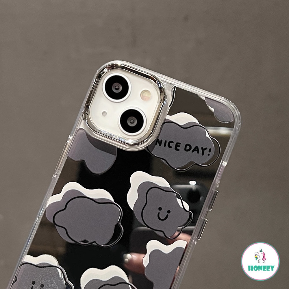 IPHONE Korea INS Cute Cloud Smile Phone Case Kompatibel Dengan Iphone13 12 14 11 Pro Max 14 12 Pro Fashion Cermin Shockproof Lembut Penutup Belakang