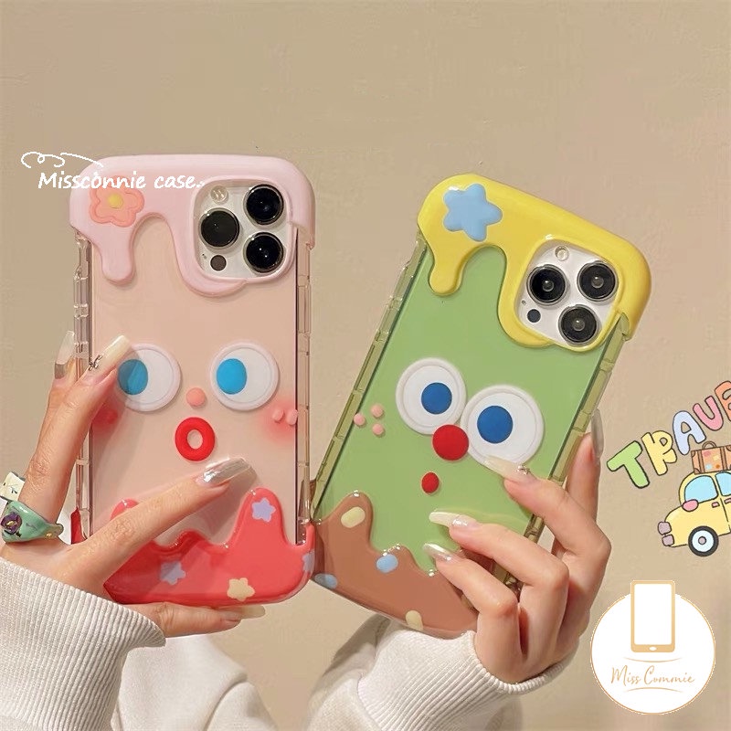 IPHONE Ins Ice Cream Phone Case Kompatibel Untuk Iphone11 12 13 14 Pro Max XR 7Plus X 7 8 Plus XS Max SE 2020 Lucu Lucu Pasangan Ekspresi Shockproof Lembut TPU Cover