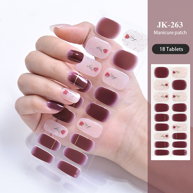 20tips/lembar Semi Sembuh Merah Gel Kuku Strip Patch Sliders Perekat Tahan Air Tahan Lama Full Cover Gel Nail Stcikers Lampu UV Butuh