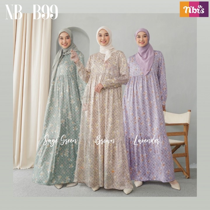 NBRS NB B99 Gamis Dewasa Motif Dress Muslim Bahan Coupe Nibras