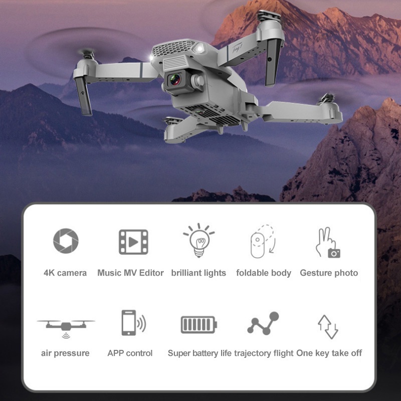 E88 Drone 4K Full Set HD Dual Camera visual Positioning Drone lipat Tahan air dengan hadiah gratis