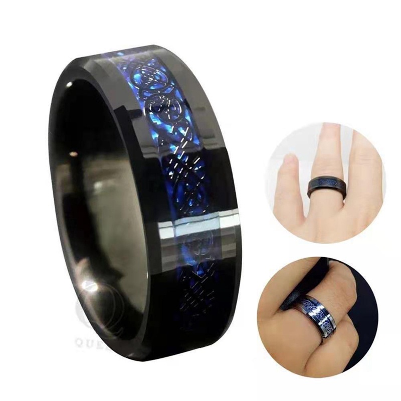 Pria Hitam Disikat Tangga Tepi Cincin Tungsten Alur Biru Pria Pernikahan Cincin Perhiasan