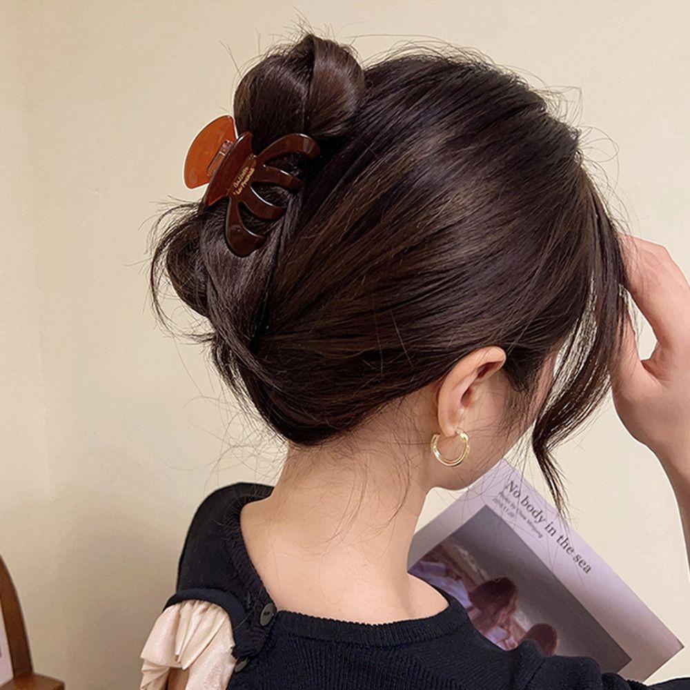 AUGUSTINA Acetic Acid Hair Claw Lucu Geometris Sederhana Untuk Gadis Hiu Klip Hiasan Kepala Piring Klip Ponytail Holder Hiasan Kepala Wanita Klip Rambut