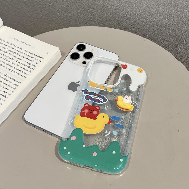 【3D Ice Cream】Summer So Cute Clear Yellow Duck Soft Case IPhone 7 8 Plus XR XS Max 11 12 13 14 Pro Max 14 Plus for Women Girl Gift Cartoon Lovely