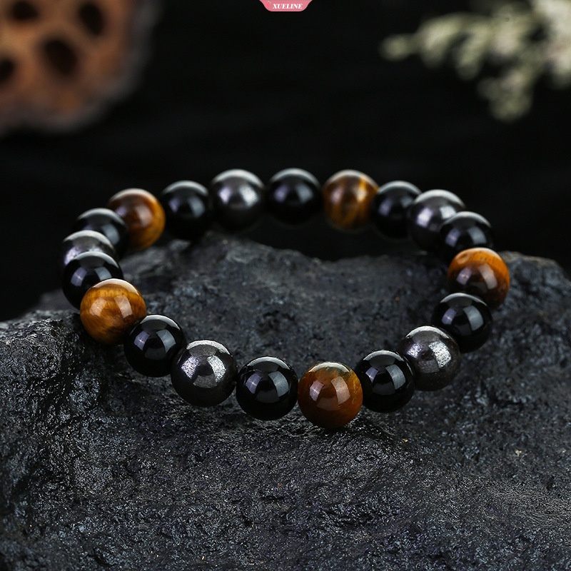 Natural Black Obsidian Hematite Tiger Eye Bead Gelang Pria Ada Perlindungan Kesehatan Magnetik Wanita Jiwa Perhiasan Baru [ZXL]