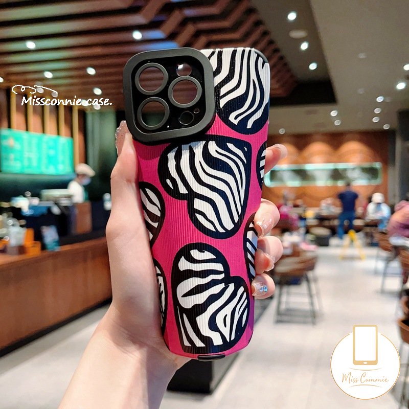 IPHONE Casing Ponsel Cinta Hati Motif Zebra Untuk Iphone11 14 13 12 Pro Max7 8 Plus X XR XS Max 7Plus Mewah Tekstur Kulit Shockproof Silikon Lembut Tpu Cover