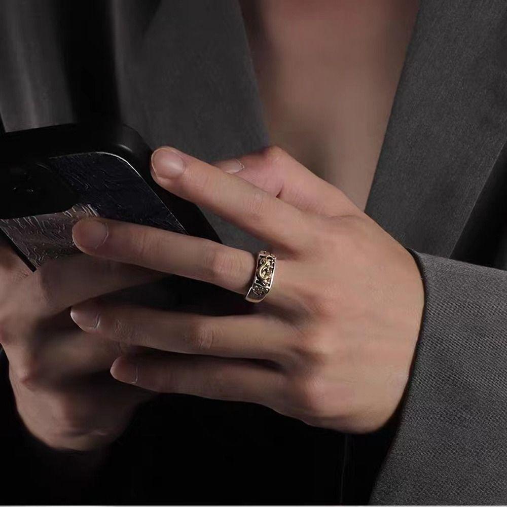 Mxbeauty Pria Pixiu Cincin Indah Adjustable Sederhana Niche Desain Hewan Liar Mitos Paduan Tembaga Vintage Gaya Cina Cincin