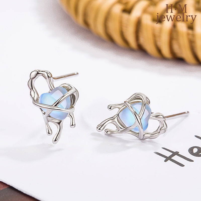 Manis Keren Leleh Berongga Moonstone Indah Telinga Anting-Anting Cahaya Mewah Sederhana Bermutu Tinggi