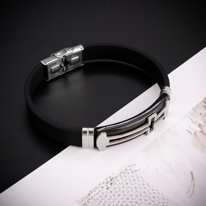 Z H Perhiasan Stainless Steel Salib Silikon Gelang Pria Dan Wanita Fashion Pasangan Gelang Retro Hip Hop Rock Pesta Perhiasan Aksesoris