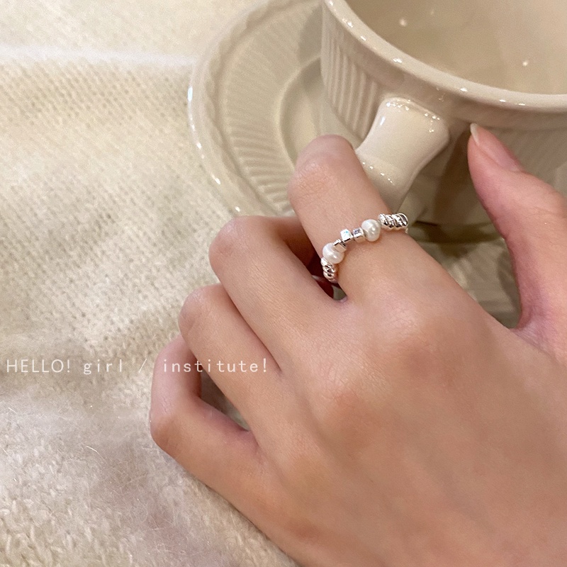 Cincin Mutiara Titanium Tidak Teratur Aesthetics Silver Rings Untuk Wanita Fashion Perhiasan Aksesoris