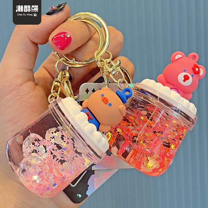 Chain Sanrio Gantungan Kunci Gelembung Minyak Di Sanrio Manik-manik Gelembung Pasir Hisap Botol Flash Gantungan Kunci Akrilik Cinnamoroll Kuromi Liontin Kunci Dekorasi Ransel