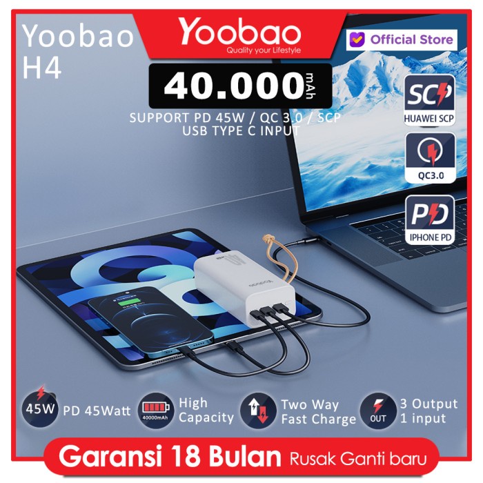 Powerbank PD45 - Yoobao H40 Powerbank 40000mAh iPhone Fast charge