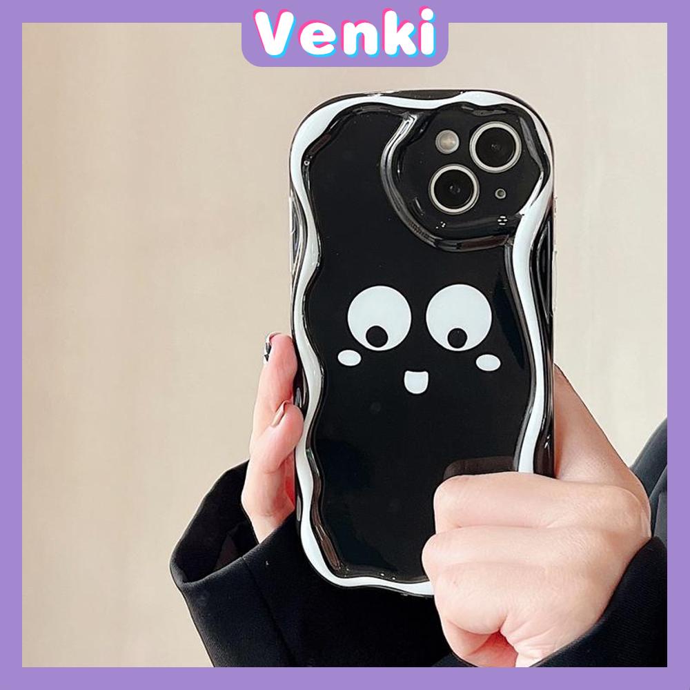 VENKI - For iPhone 11 Phone Case Curved Edge Wave Case Glossy Black TPU Airbag Shockproof Camera Case Cute Funny Face Compatible with iPhone 14 13 Pro max 12 Pro Max xr xs max 7 8