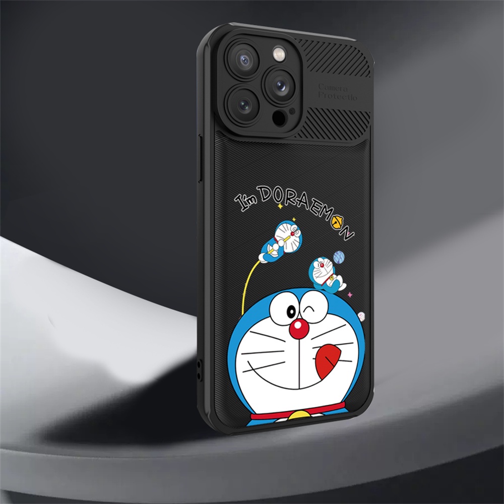 Casing Samsung A13 A04E A04S A04 A13 A02 A03 A03S A02S A20 A30 A12 A11 A10 A20S A10 M12 J7 Prime J7Pro Kartun Doraemon Lucu Serat Karbon Cross Grain Phone Cover